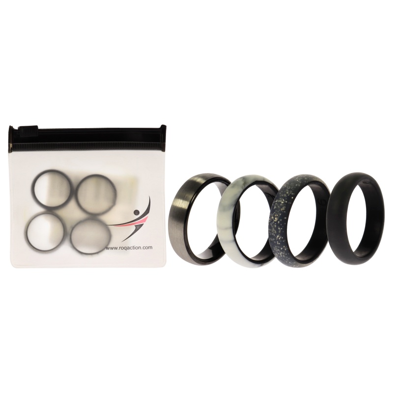 Silicone Wedding Twin Brushed 6Mm Ring Set - Marble By Roq For Women - 4 X 9 Mm Ring