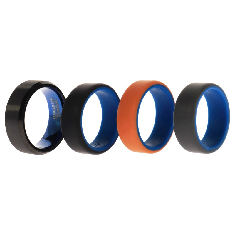 Silicone Wedding Twin Beveled 8Mm Ring Set - Black By Roq For Men - 4 X 9 Mm Ring