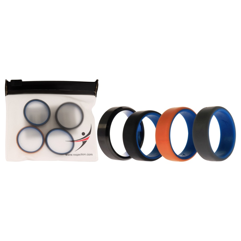 Silicone Wedding Twin Beveled 8Mm Ring Set - Black By Roq For Men - 4 X 12 Mm Ring