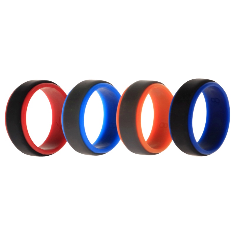 Silicone Wedding 2Layer Step Ring Set - Grey Black By Roq For Men - 4 X 8 Mm Ring