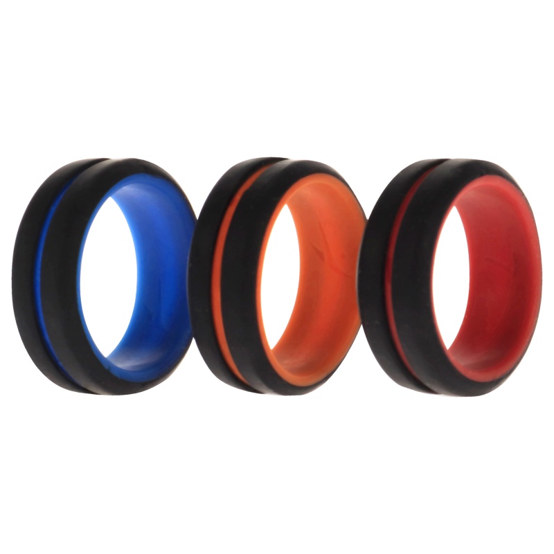Silicone Wedding 2Layer Middle Line Ring Set - Black By Roq For Men - 3 X 7 Mm Ring