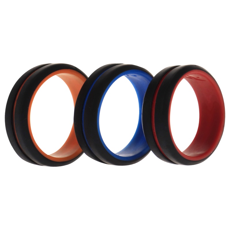Silicone Wedding 2Layer Middle Line Ring Set - Black By Roq For Men - 3 X 12 Mm Ring