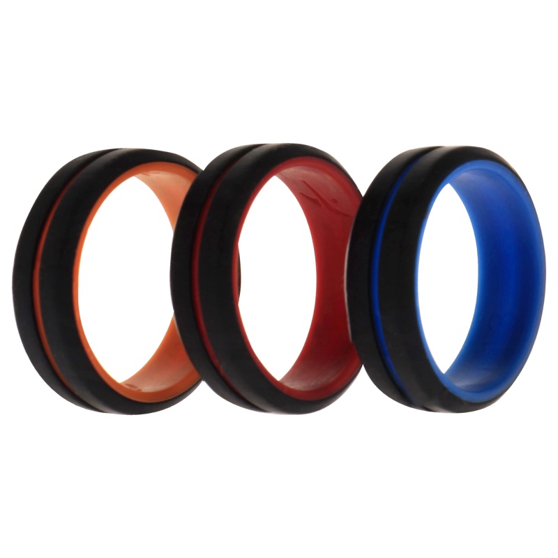 Silicone Wedding 2Layer Middle Line Ring Set - Black By Roq For Men - 3 X 13 Mm Ring