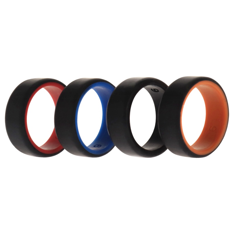 Silicone Wedding 2Layer Beveled 8Mm Ring Set - Black By Roq For Men - 4 X 9 Mm Ring