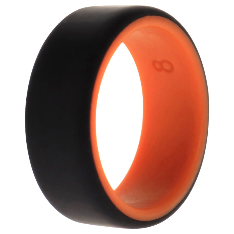 Silicone Wedding 2Layer Beveled 8Mm Ring - Orange-Black By Roq For Men - 8 Mm Ring