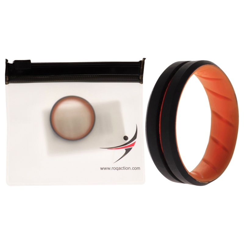 Roq Orange-Black Silicone Middle Line Wedding Ring for Men, 16 mm