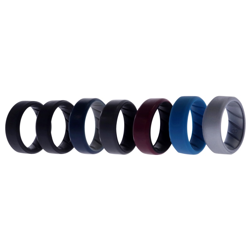 Silicone Wedding Br 8Mm Edge Ring Set - Black By Roq For Men - 7 X 8 Mm Ring