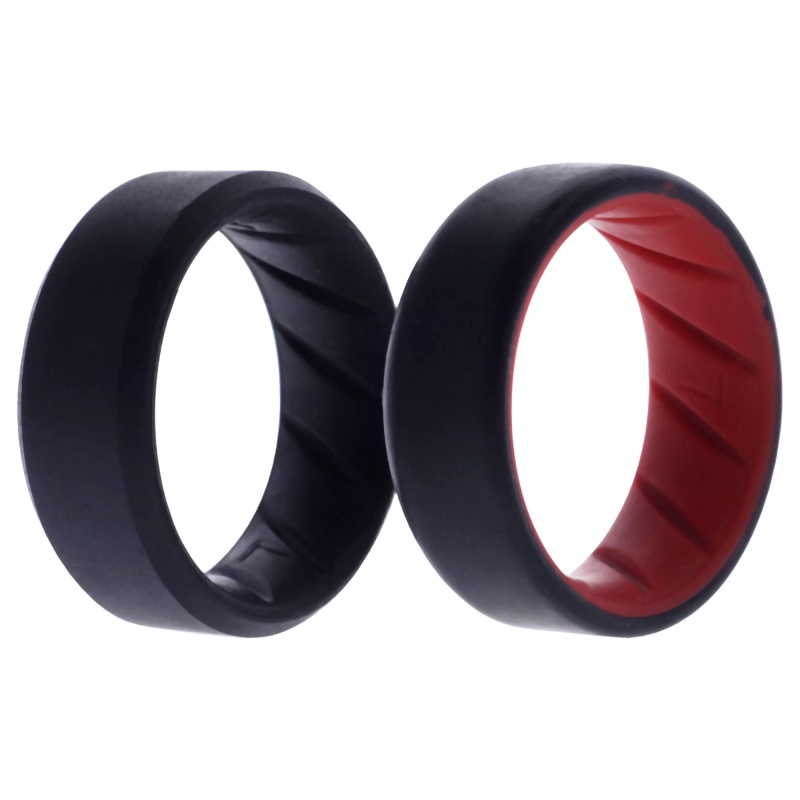 Silicone Wedding Br 8Mm Edge Ring Set - Black-Red By Roq For Men - 2 X 7 Mm Ring