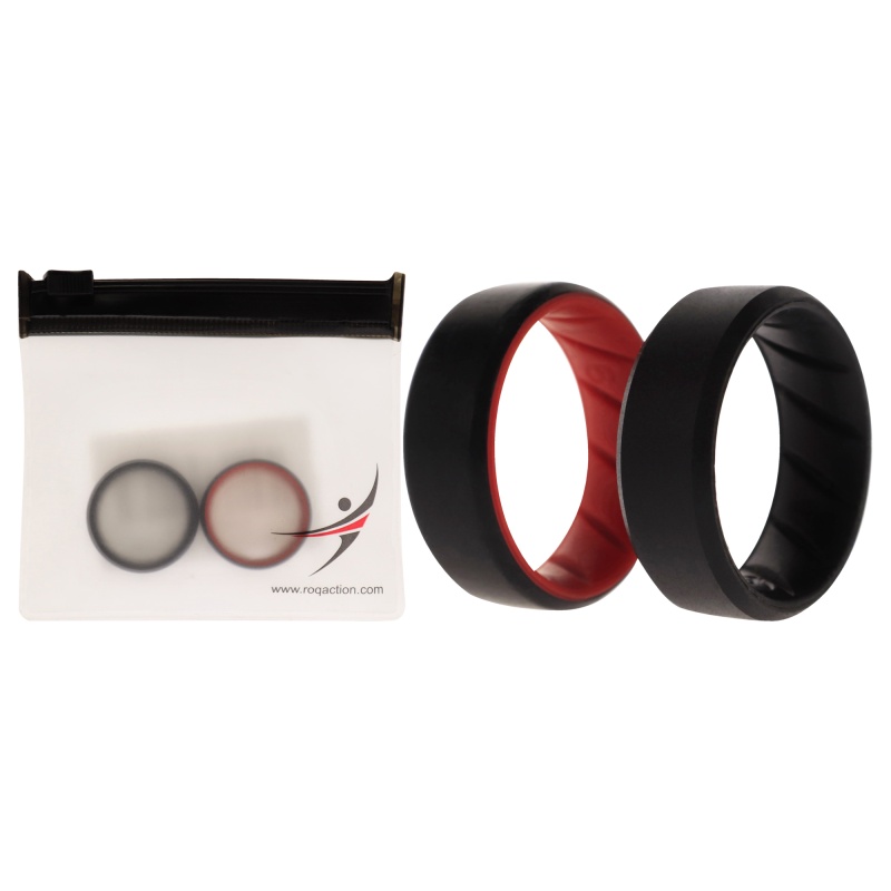 Silicone Wedding Br 8Mm Edge Ring Set - Black-Red By Roq For Men - 2 X 9 Mm Ring