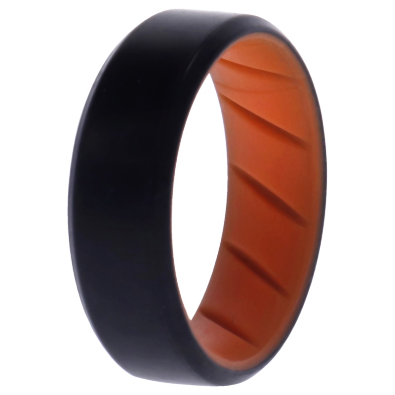 Silicone Wedding Br 8Mm Edge Ring - Orange-Black By Roq For Men - 11 Mm Ring