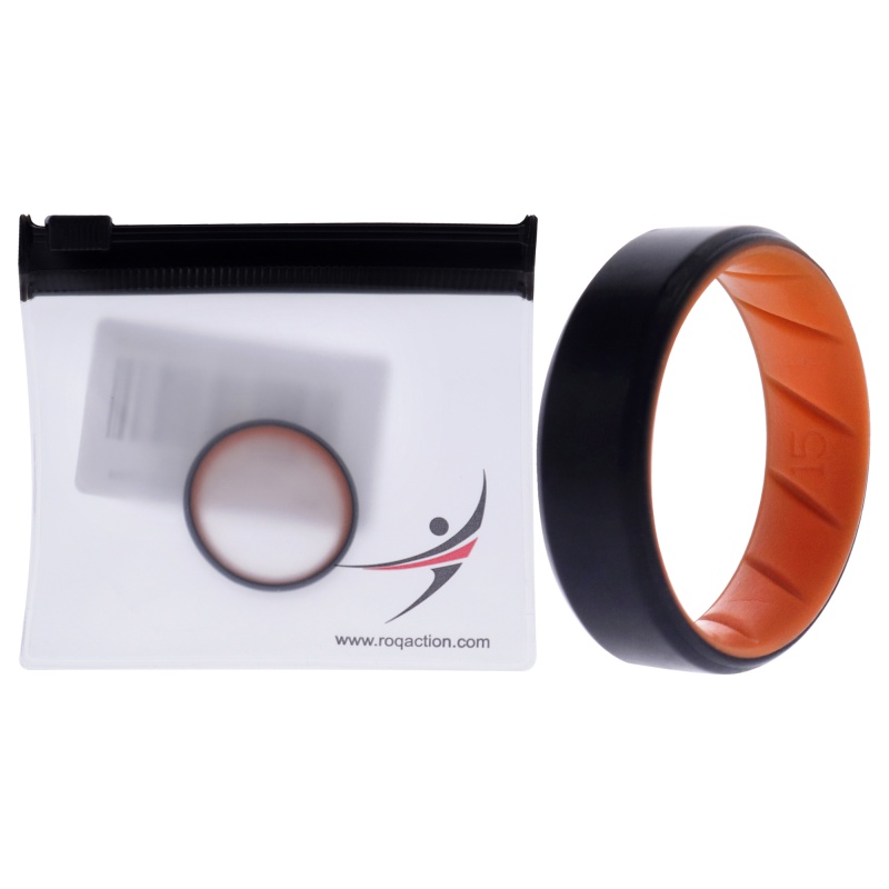 Silicone Wedding Br 8Mm Edge Ring - Orange-Black By Roq For Men - 15 Mm Ring