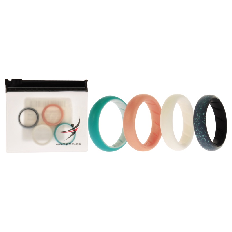 Silicone Wedding Br Solid Ring Set - Turquoise-Rose By Roq For Women - 4 X 7 Mm Ring