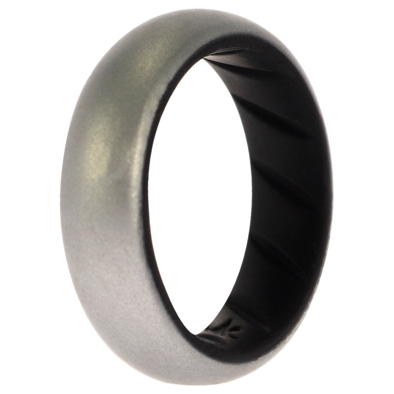 Silicone Wedding Br Solid Ring - Black-Silver By Roq For Women - 5 Mm Ring