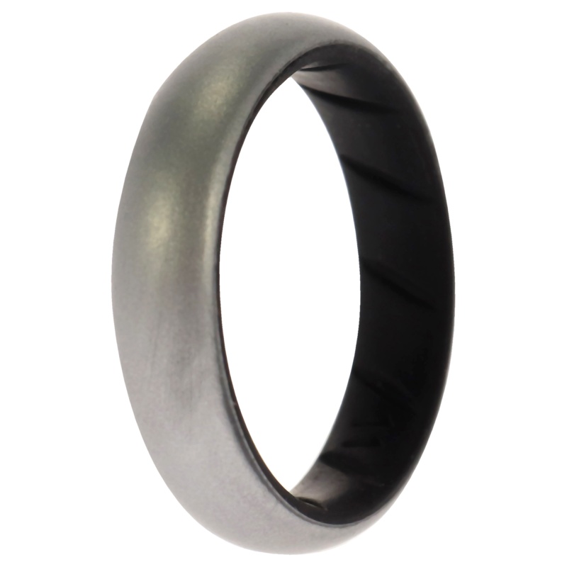 Silicone Wedding Br Solid Ring - Black-Silver By Roq For Women - 11 Mm Ring
