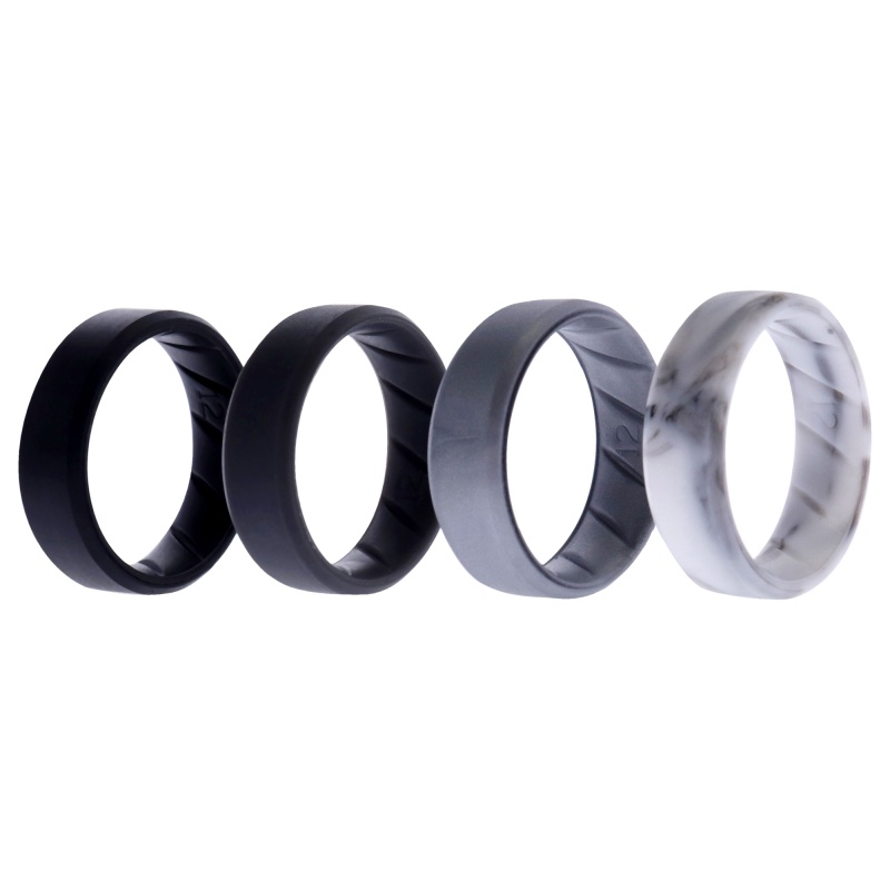 Silicone Wedding Br 8Mm Edge Ring Set - Basic-Marble By Roq For Men - 4 X 12 Mm Ring