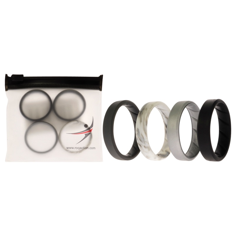 Silicone Wedding Br 8Mm Edge Ring Set - Basic-Marble By Roq For Men - 4 X 16 Mm Ring