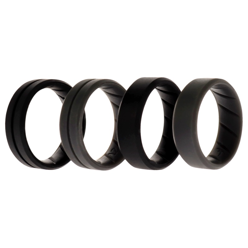 Silicone Wedding Br Middle Line Ring Set - Basic-Black-Grey By Roq For Men - 4 X 12 Mm Ring