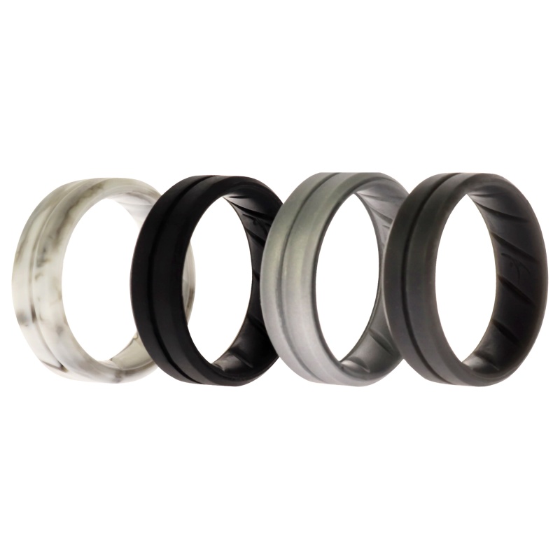 Silicone Wedding Br Middle Line Ring Set - Basic-Marble By Roq For Men - 4 X 11 Mm Ring