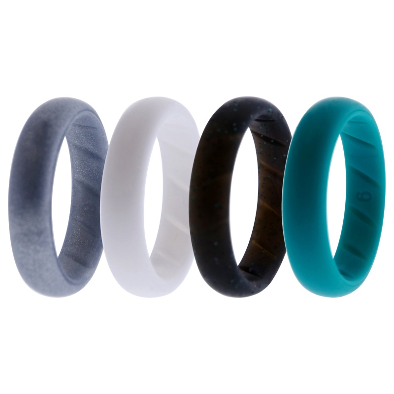 Silicone Wedding Br Solid Ring Set - Basic-Turqouise By Roq For Women - 4 X 9 Mm Ring