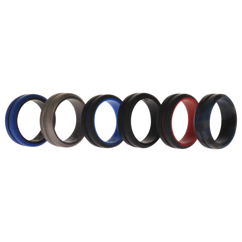 Silicone Wedding 2Layer Middle Line Ring Set - Black-Camo By Roq For Men - 6 X 10 Mm Ring