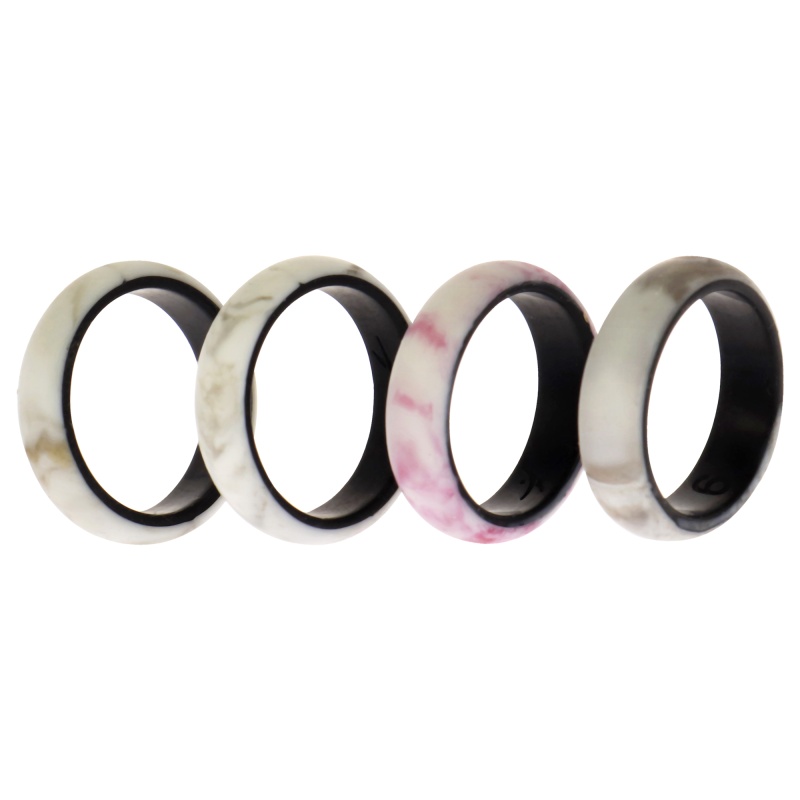 Silicone Wedding 2Layer Ring Set - Bordo-Marble By Roq For Women - 4 X 6 Mm Ring