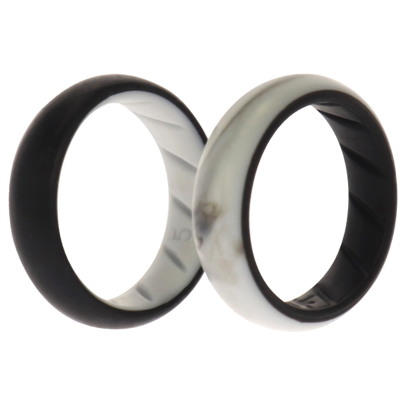 Silicone Wedding Br Solid Ring Set - Black-Marble By Roq For Women - 2 X 5 Mm Ring