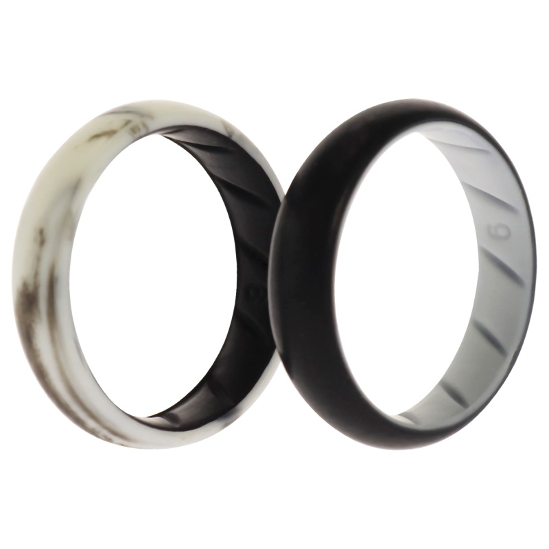 Silicone Wedding Br Solid Ring Set - Black-Marble By Roq For Women - 2 X 9 Mm Ring