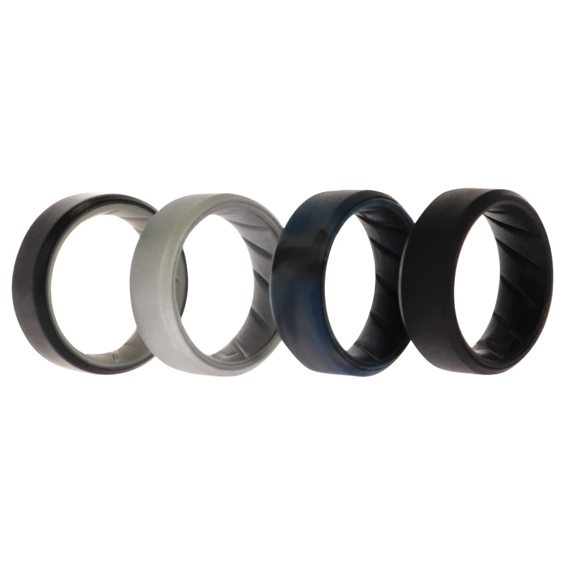 Silicone Wedding Br 8Mm Edge Ring Set - Black-Blue-Camo By Roq For Men - 4 X 7 Mm Ring