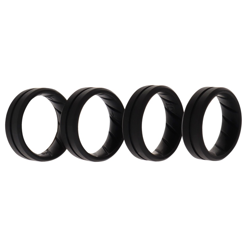 Silicone Wedding Br Middle Line Ring Set - Basic-Black By Roq For Men - 4 X 10 Mm Ring