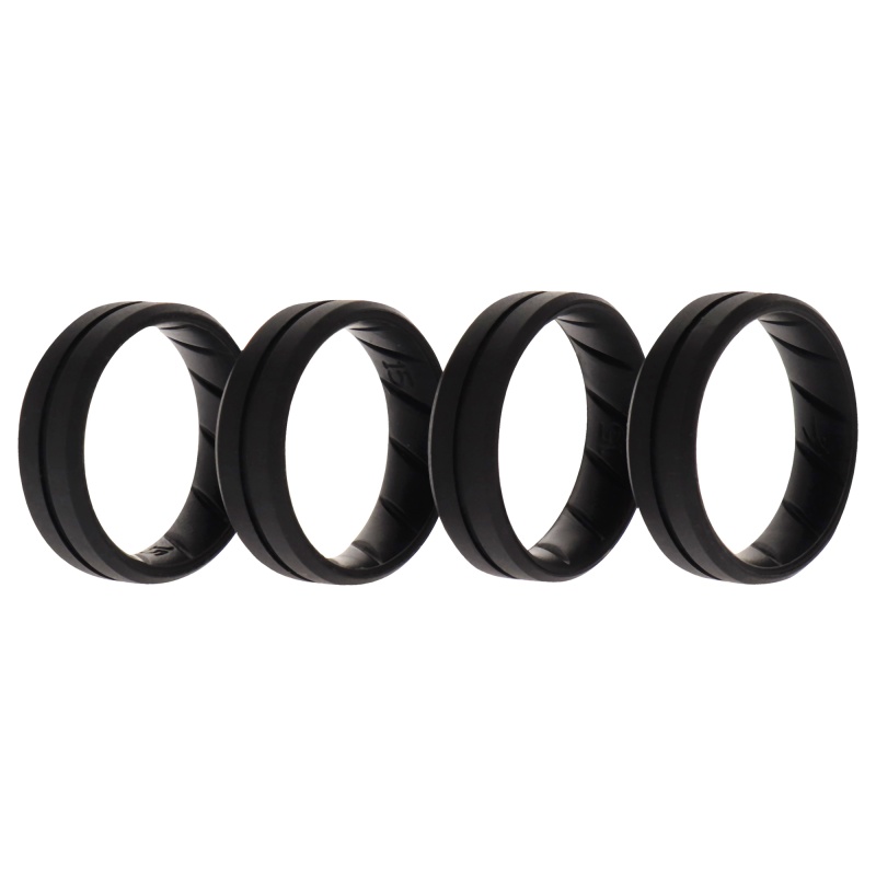 Silicone Wedding Br Middle Line Ring Set - Basic-Black By Roq For Men - 4 X 15 Mm Ring