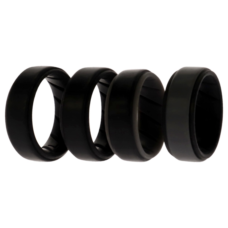 Silicone Wedding Br Step Ring Set - Black By Roq For Men - 4 X 7 Mm Ring