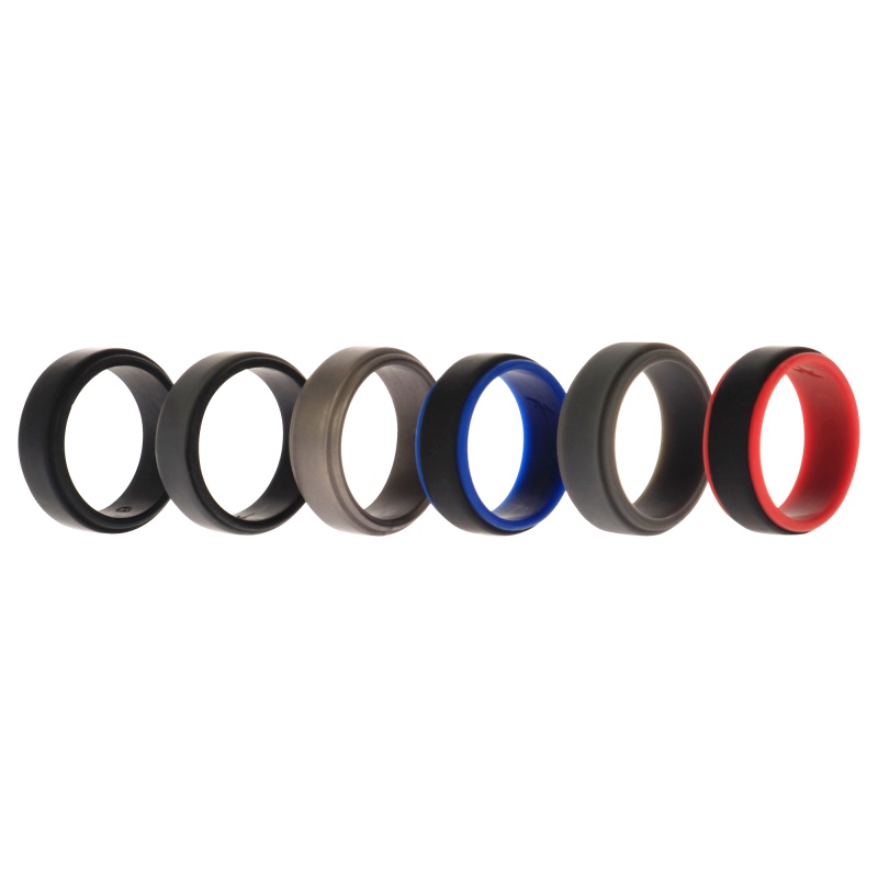 Silicone Wedding 2Layer Step Ring Set - Black By Roq For Men - 6 X 9 Mm Ring
