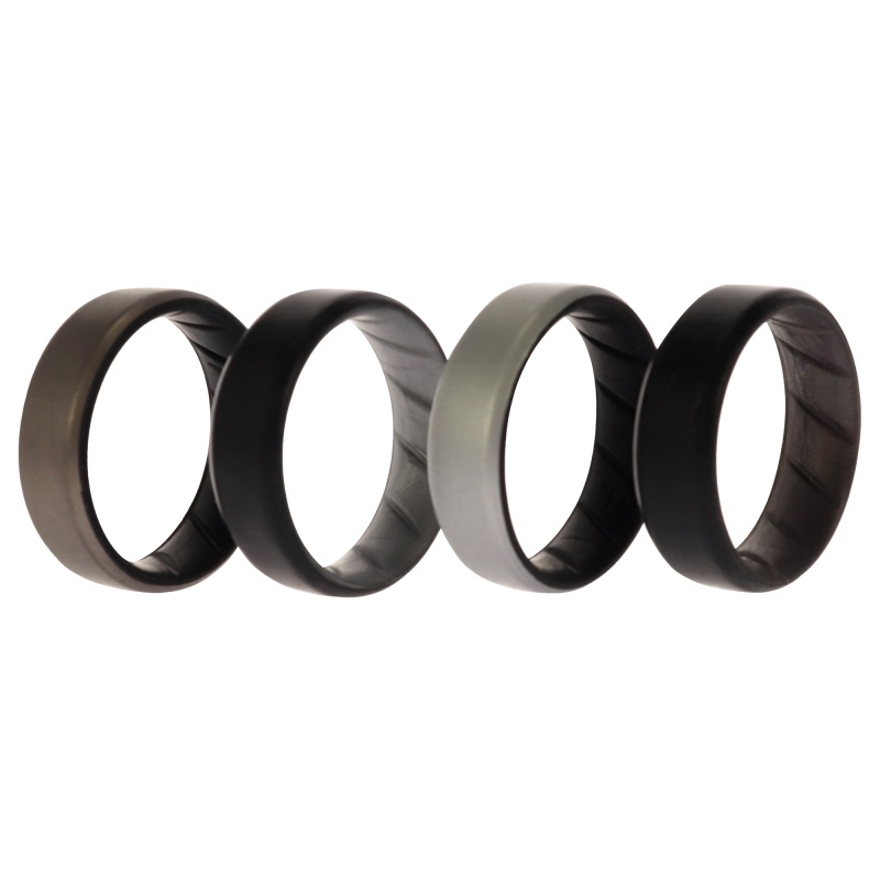 Silicone Wedding Br 8Mm Edge Ring Set - Silver By Roq For Men - 4 X 13 Mm Ring