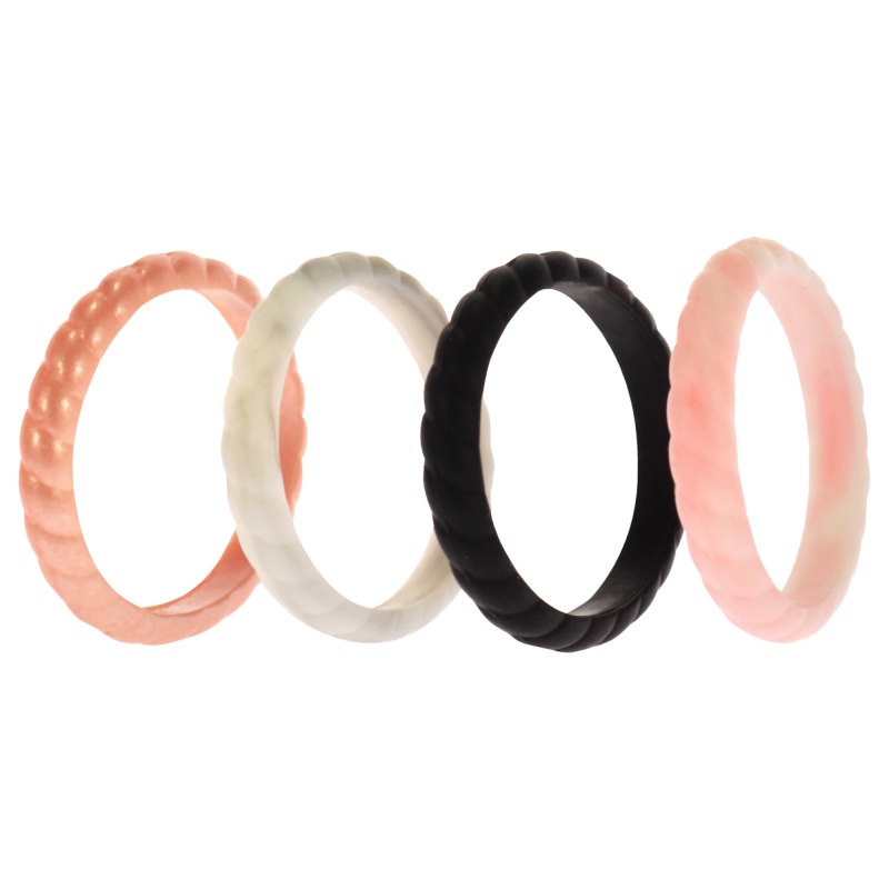 Silicone Wedding Stackble Braided Ring Set - Marble By Roq For Women - 4 X 8 Mm Ring