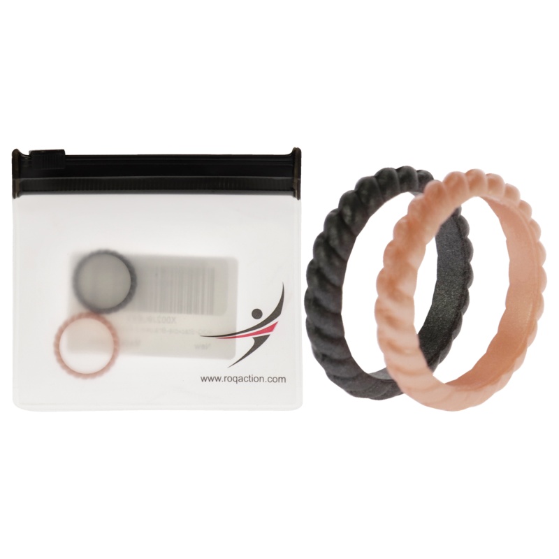 Silicone Wedding Stackble Braided Ring Set - Rose-Black By Roq For Women - 2 X 5 Mm Ring