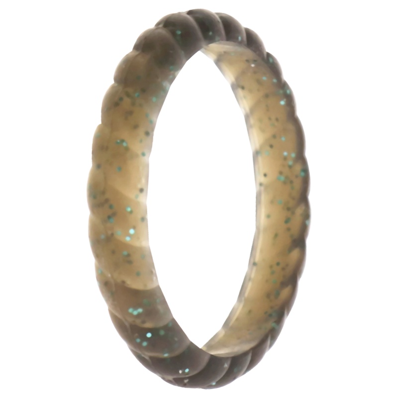 Silicone Wedding Stackble Braided Single Ring - Black-Turquoise By Roq For Women - 7 Mm Ring
