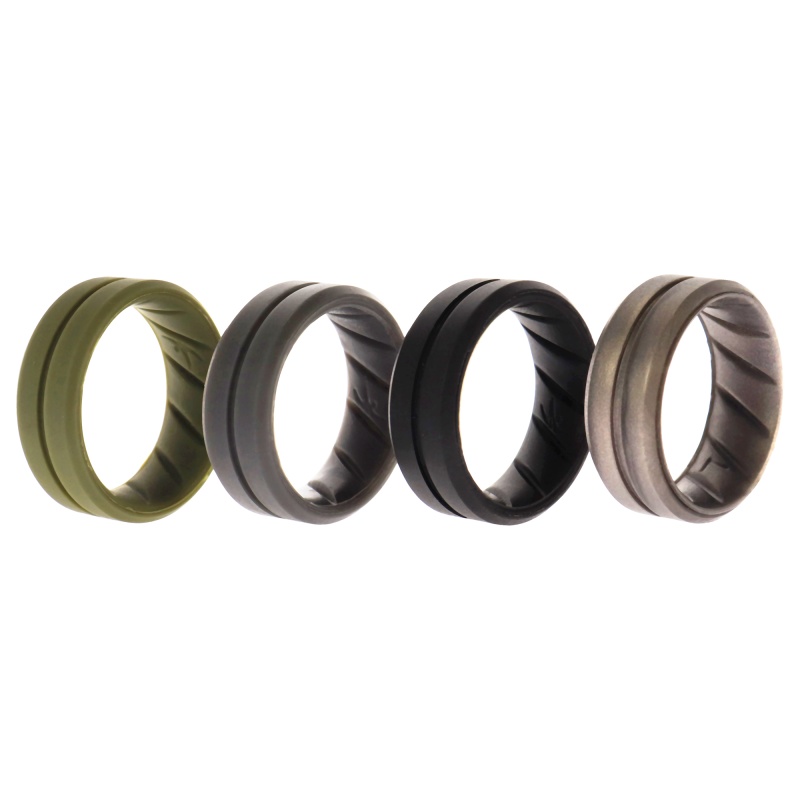 Silicone Wedding Br Middle Line Ring Set - Basic-Green By Roq For Men - 4 X 7 Mm Ring