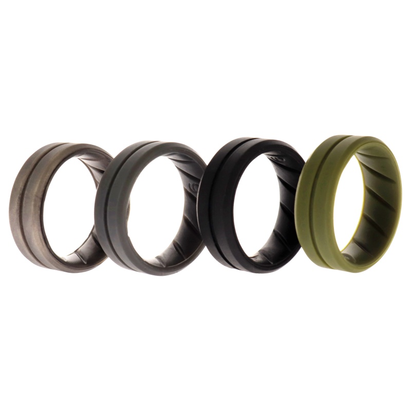 Silicone Wedding Br Middle Line Ring Set - Basic-Green By Roq For Men - 4 X 9 Mm Ring