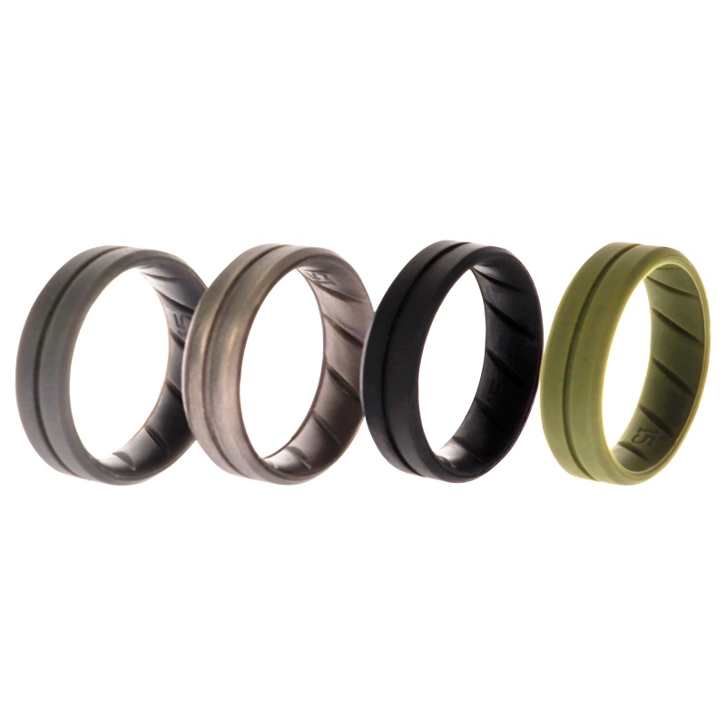 Silicone Wedding Br Middle Line Ring Set - Basic-Green By Roq For Men - 4 X 15 Mm Ring