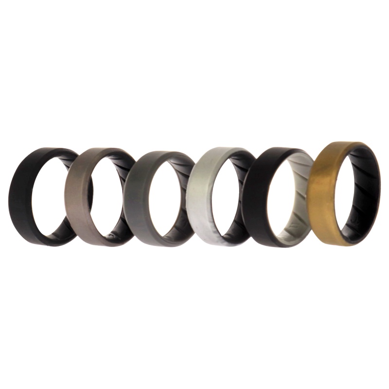 Silicone Wedding Br 8Mm Edge Ring Set - Black By Roq For Men - 6 X 11 Mm Ring