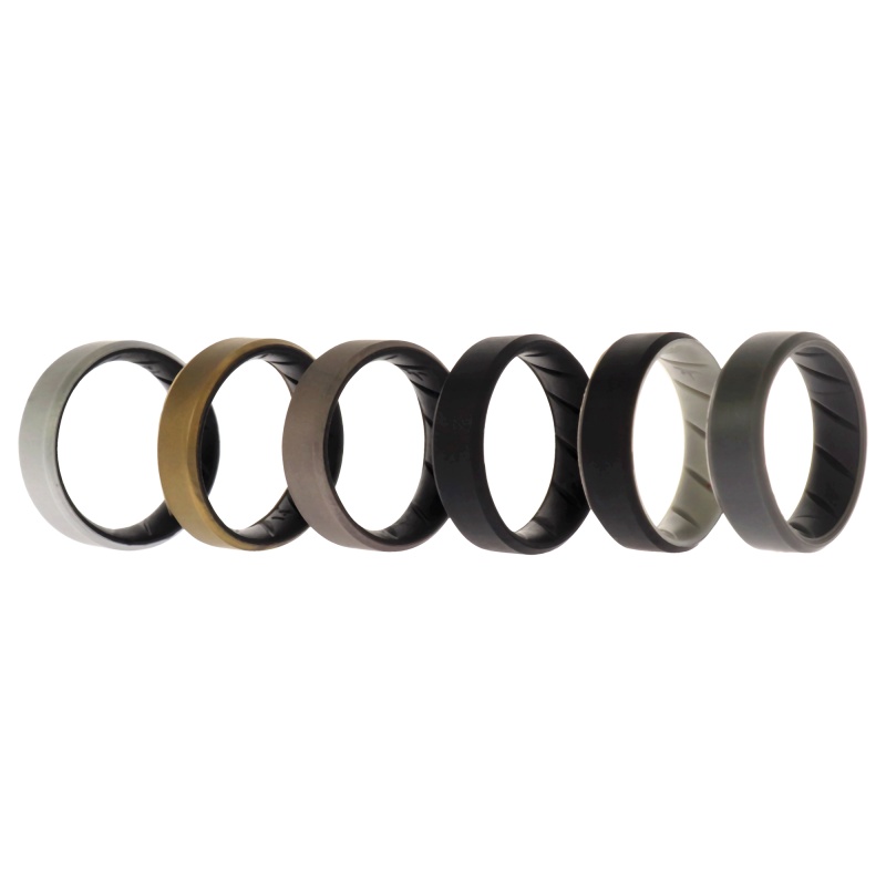 Silicone Wedding Br 8Mm Edge Ring Set - Black By Roq For Men - 6 X 14 Mm Ring