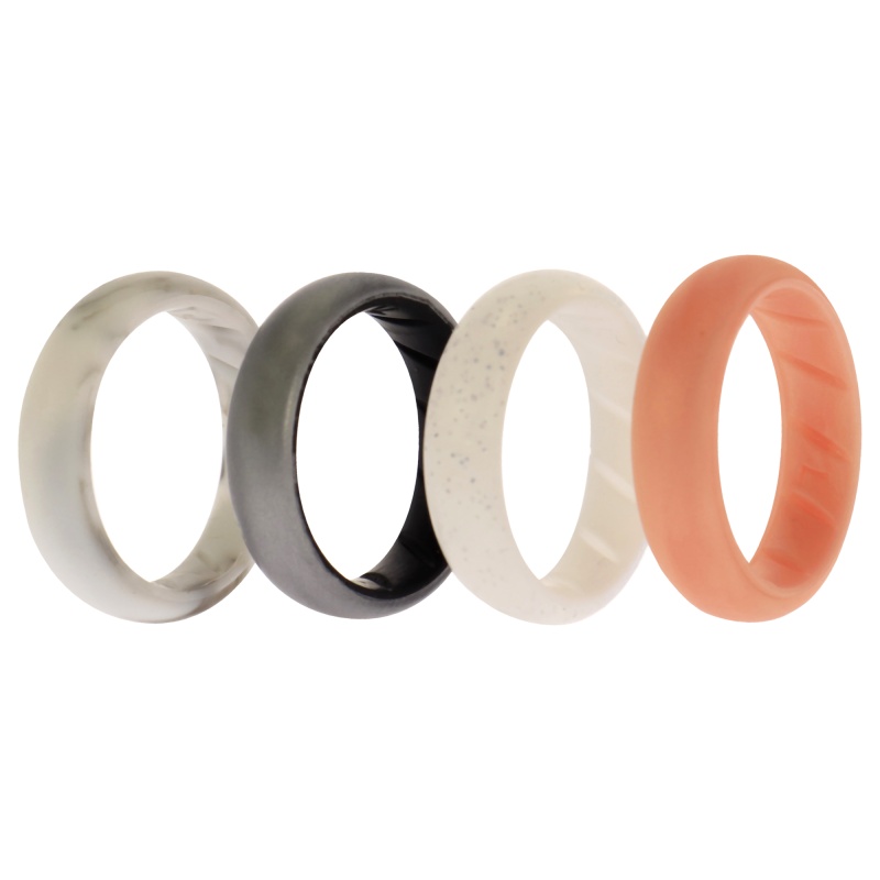 Silicone Wedding Br Solid Ring Set - Silver By Roq For Women - 4 X 7 Mm Ring
