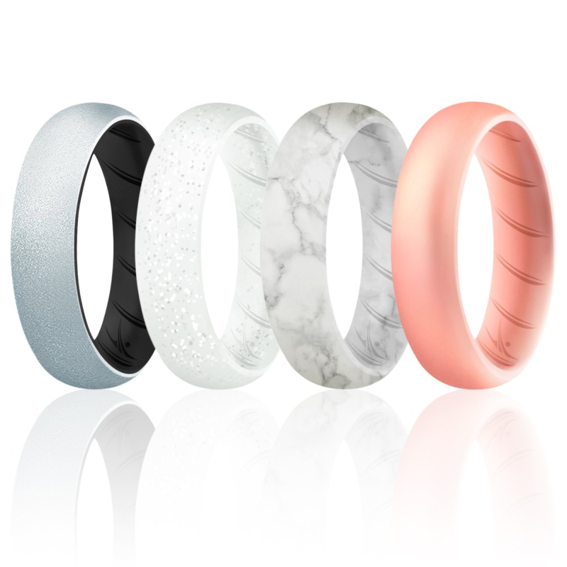 Silicone Wedding Br Solid Ring Set - Silver By Roq For Women - 4 X 10 Mm Ring