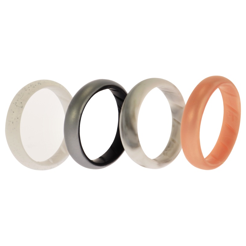 Silicone Wedding Br Solid Ring Set - Silver By Roq For Women - 4 X 11 Mm Ring