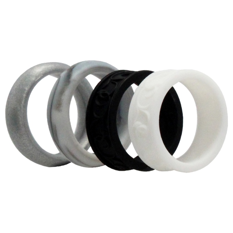 Silicone Wedding Flower Ring Set - Black-White By Roq For Women - 4 X 4 Mm Ring