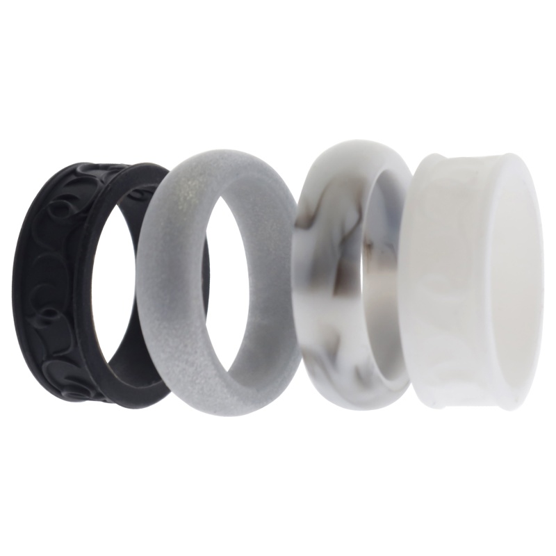 Silicone Wedding Flower Ring Set - Black-White By Roq For Women - 4 X 6 Mm Ring