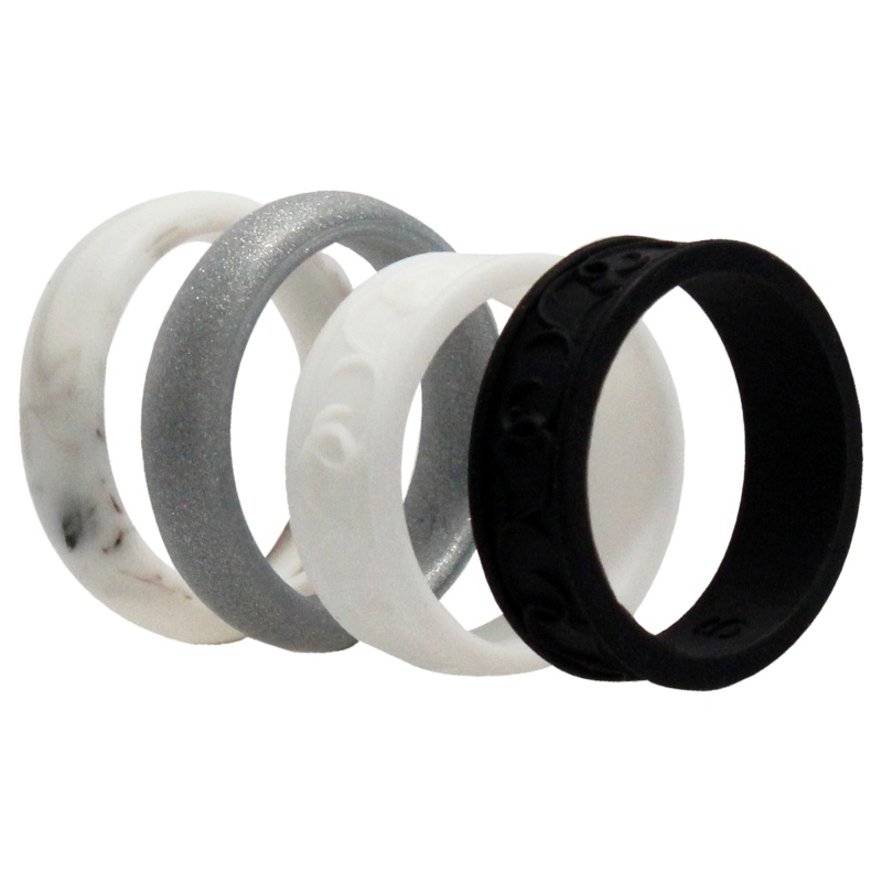 Silicone Wedding Flower Ring Set - Black-White By Roq For Women - 4 X 9 Mm Ring