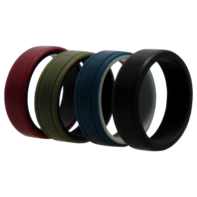 Silicone Wedding 2Layer Lines Ring Set - Bordo By Roq For Men - 4 X 16 Mm Ring