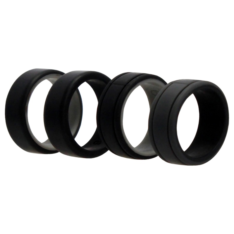 Silicone Wedding 2Layer Lines Ring Set - Black By Roq For Men - 4 X 9 Mm Ring