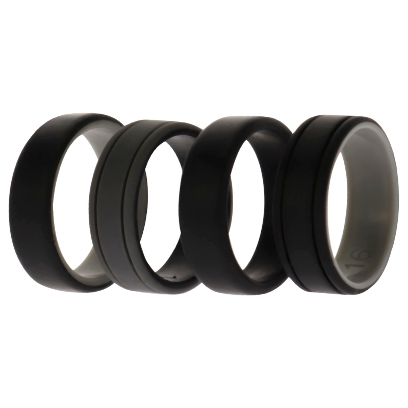 Silicone Wedding 2Layer Lines Ring Set - Black By Roq For Men - 4 X 16 Mm Ring